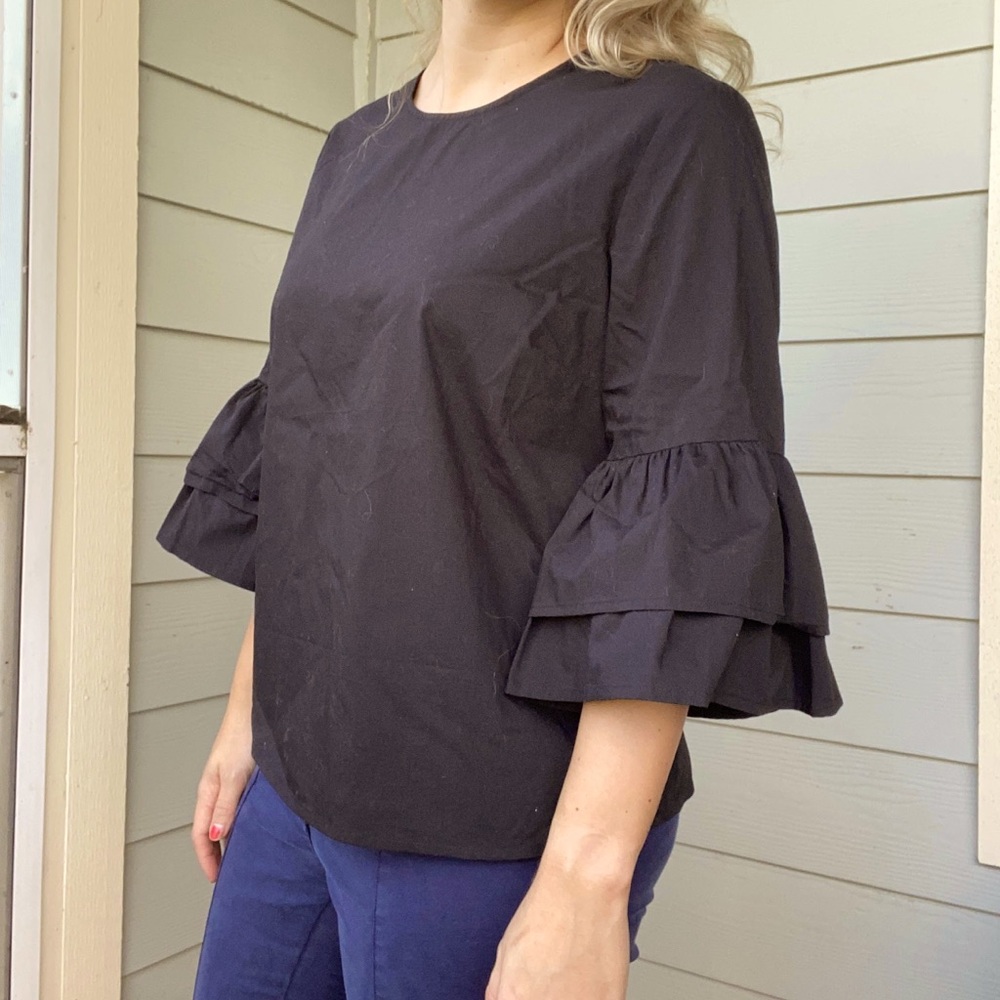 Marled Reunited Clothing | Black Ruffled Blouse